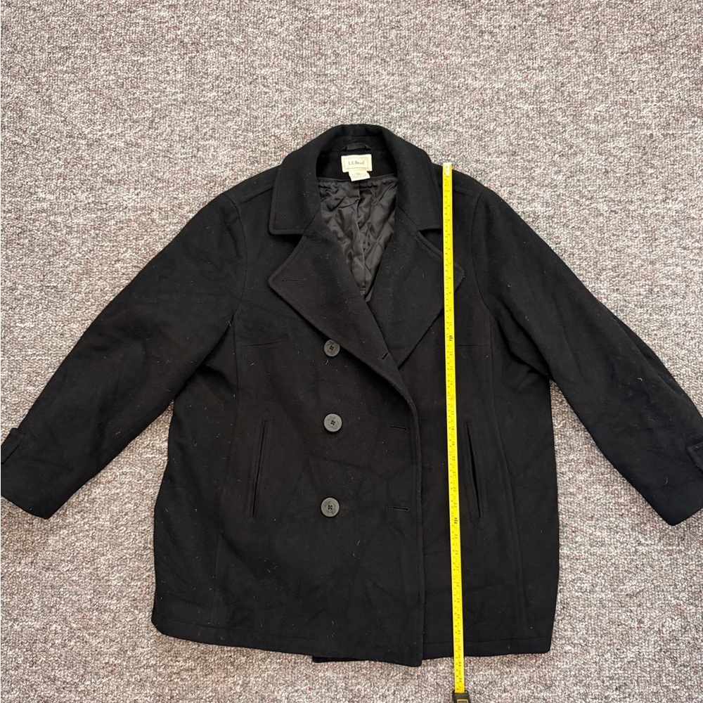 L.L. Bean 100% Lambswool Men Classic Black Peacoat Double breasted 2XL - Picture 9 of 10